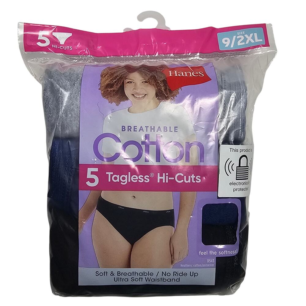 Hanes Cotton Tagless Hi-Cuts Package of 5 Pair Panties NIP Size 9 / 2XL